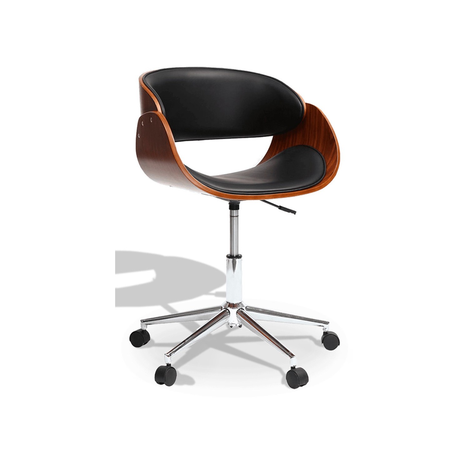 Office Chair in Walnut Wood and Faux Leather